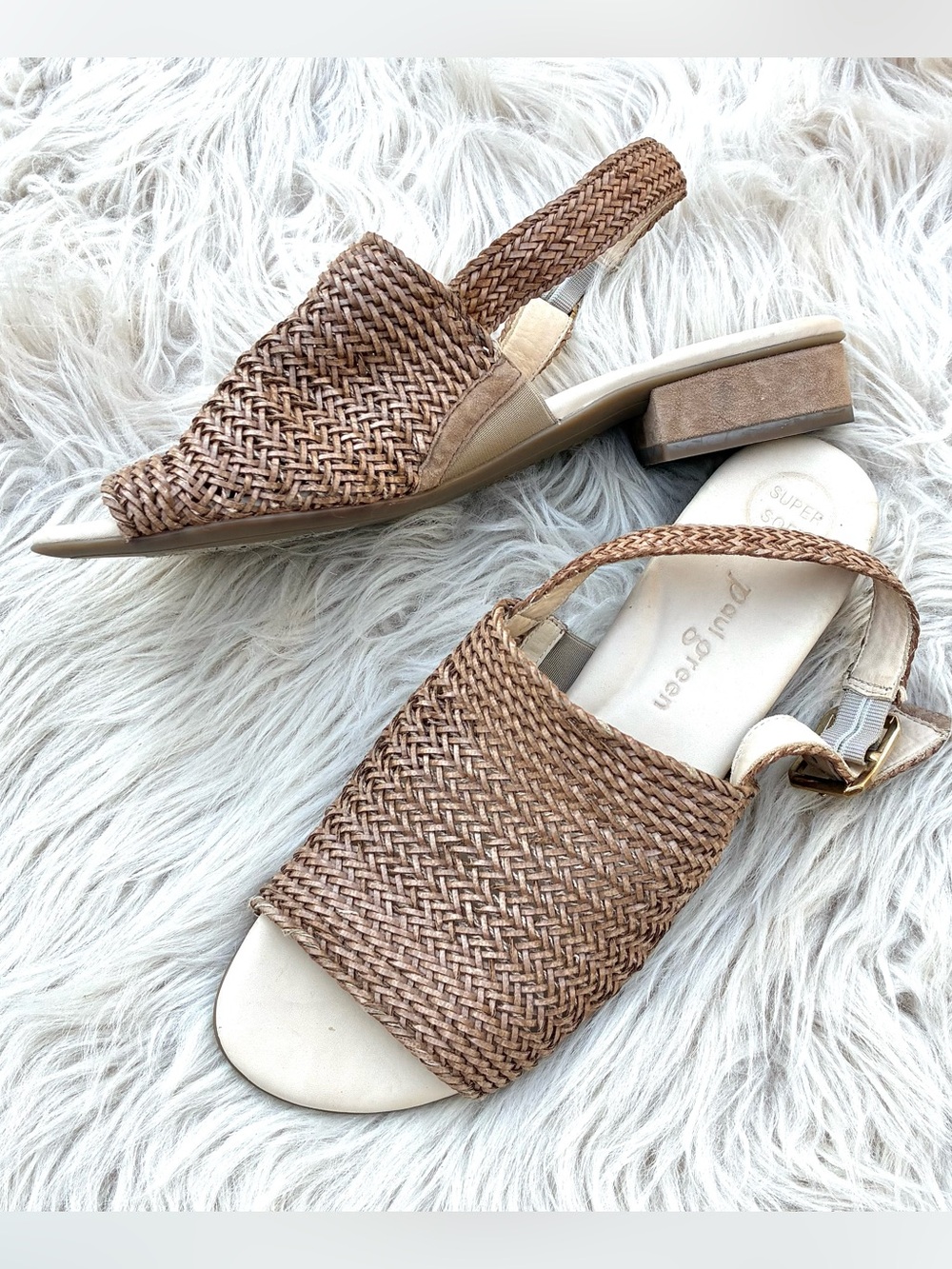 Paul Green NWOT Helena Woven Slingback Low Heel Sandals Sz 10 - Picture 1 of 9